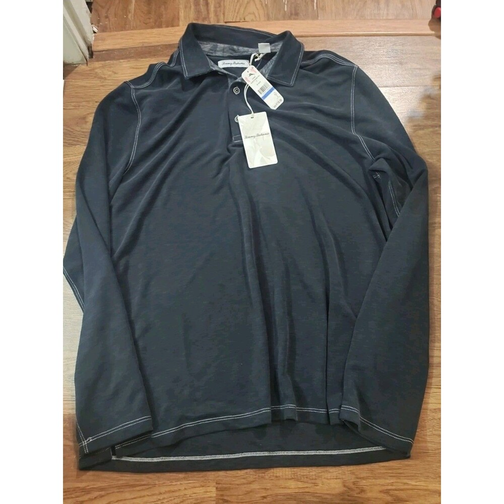 NWT Tommy Bahama Mens XL Palmetto Paradise Polo Long Sleeve Black Modal Blend